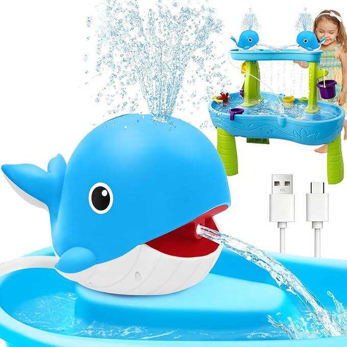 Infowush Water Table Pump, Whale Rechargeable Water Pump for Water Table with Sprinkler, 3.5 Hours Non-Stop Fun Summer Outdoor Water Toys Outside Water Play Table Accessories for Kids Toddlers, Blue