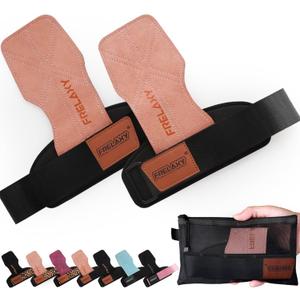 Frelaxy Lifting Wrist Straps Women and Men, Weight Lifting Grips with Cushion Wrist Loop, Double Layer Leather and Storage Pouch, Gym Workout Straps for Deadlift and Powerlifting (Pink/Black)