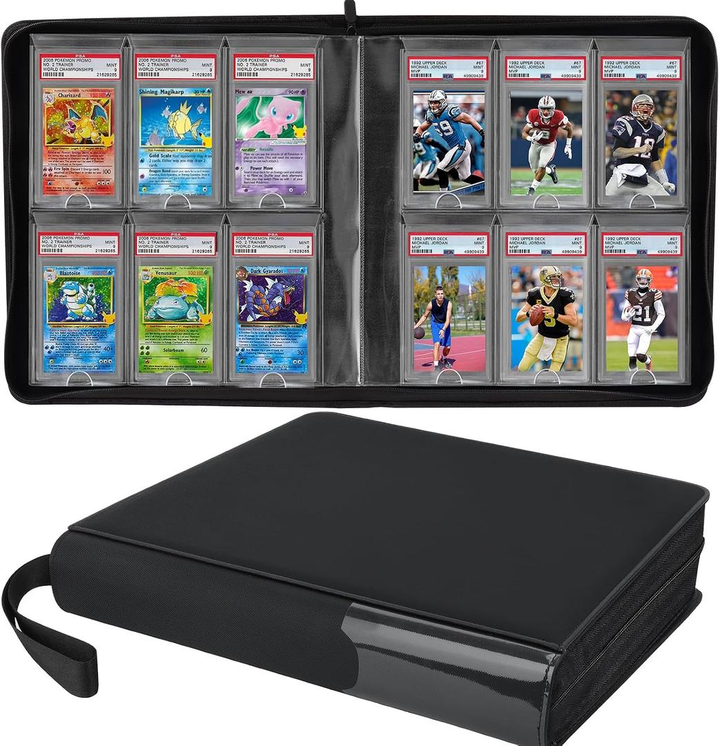 Graded Card Binder, 6 Pocket Slab Binder, Holds 60 Graded Slabs, PSA Slab Case, Ringless PSA Cards Binders with Hand Strap and Side Label Pocket, Premium Graded Card Holder for PSA, CGC Slabs, 36.2 x 36.5 x 8 cm