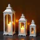 TRIROCKS Set of 3 Vintage Candle Lanterns 10/14/19.5'' High Decorative Outdoor Lantern Metal Candle Holder with Tempered Glass for Home Living Room Garden Yard Parties Events Indoors Outdoors (White)