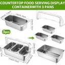 Ziliny 2 Pack Countertop Food Serving Display Container Stainless Steel Food Serving Tray Buffet Condiment Dispenser Display Rack with Clear Roll Top Cover for Buffet (3 Pan and 3 Pan)