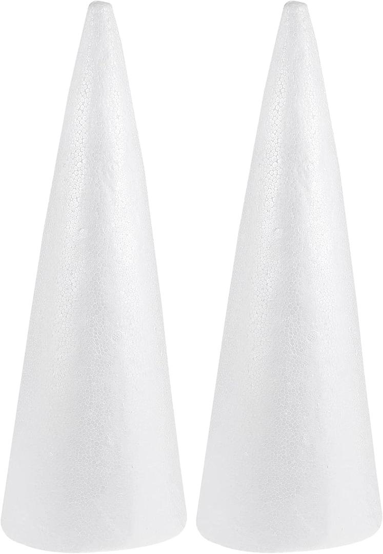SUPVOX 2pcs Foam Cones Christmas Tree Cones for DIY Modeling Craft Floral Arranging Supplies (5.3X14.9in)