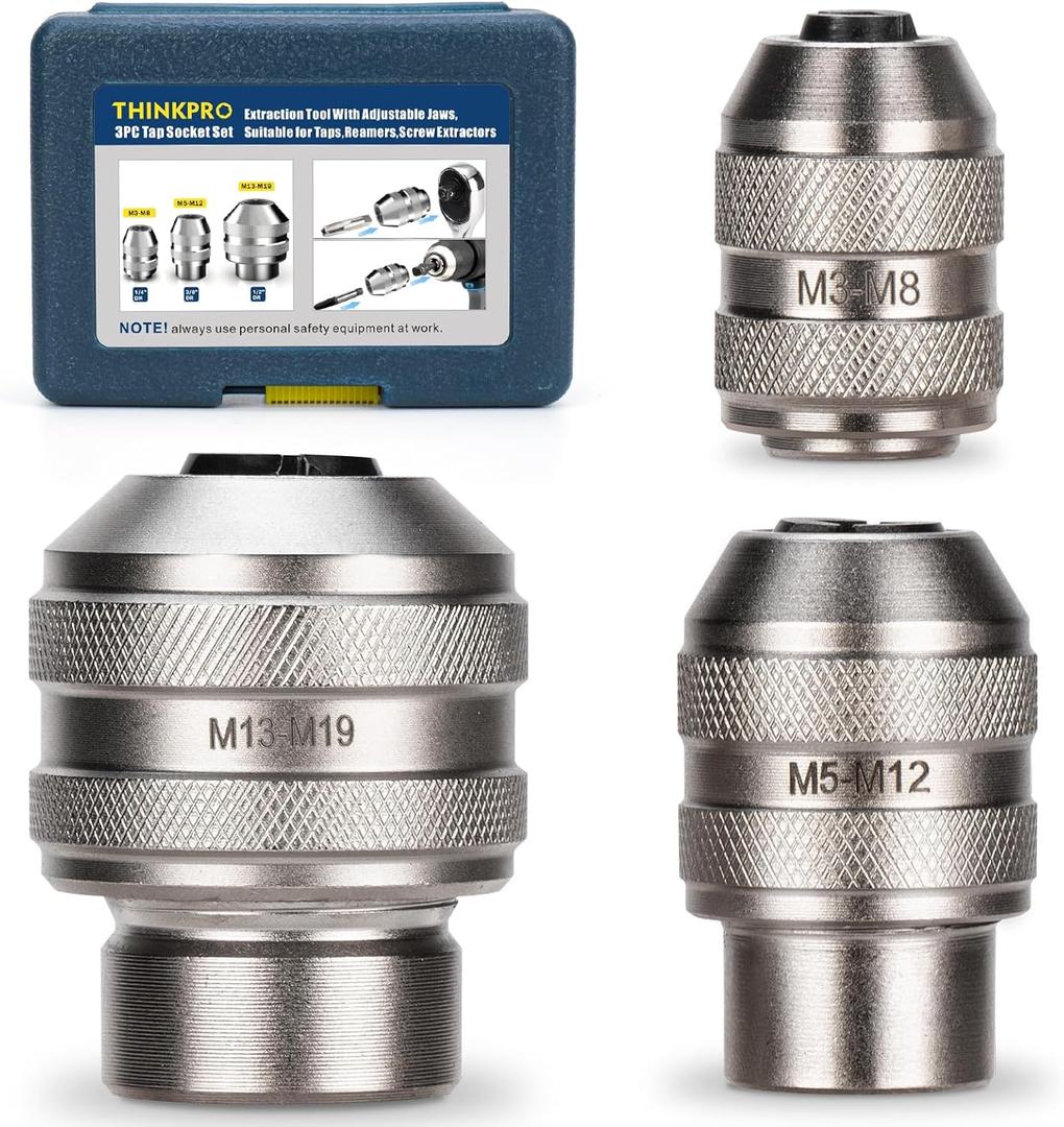 3 Piece Tap Socket Set for Ratchet Wrench - 1/4" 3/8" 1/2" Drive, Fits Taps, Reamers, Extractors with Square Shank (M3-M19),Cr-Mo Steel