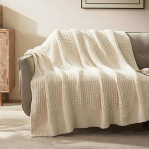 SLEEP ZONE Throw Blankets for Couch, Waffle Weave Blanket Soft Cozy Lightweight Warm Decorative Knit Throw Blankets for Bed, Sofa, Living Room (50x60in, Light Beige)