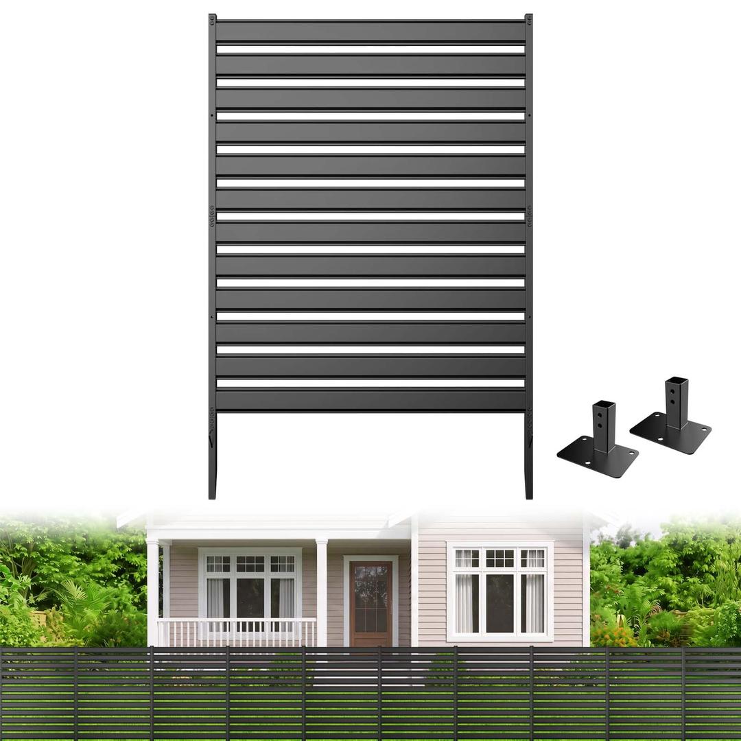 Air Conditioner Fence 3 Panels, 38" Wx42 H Metal Outdoor Privacy Screen, No Dig HVAC Fence with Louvered Panels, Privacy Fence for Trash Cans, Generator, Pool Equipment, AC Unit & Backyard