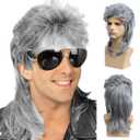 Sallcks Silver Grey Mullet Wigs for Men 80s Long Punk Rocker Wig Synthetic Halloween Costume Wigs for Men (Light Grey)