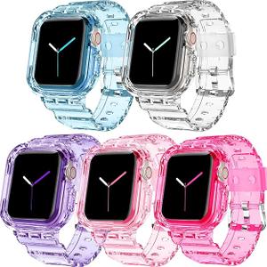 DABAOZA 5 Packs Compatible for Clear Apple Watch Band 46mm 45mm 44mm 42mm 41mm 40mm 38mm 49mm, Jelly Crystal Women Men TPU Strap for iWatch Series 11 10 9 8 7 6 SE 5 4 3 2 1 Ultra 3 2
