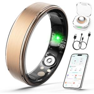 Smart Ring for Women Men, Health Fitness Tracker Ring with Heart Rate/Sleep Tracker/Blood Oxygen/HRV/Stress/Calorie/Steps, IP68 Waterproof for iOS & Android, No APP Fees(Rose Gold,6#)
