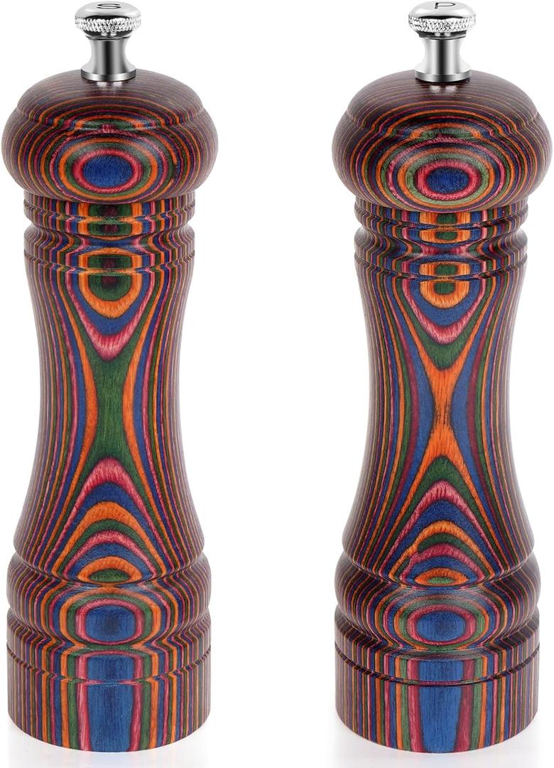 2 Pack Pakka Wood Salt and Pepper Grinder Set, Wooden Salt and Pepper Mill Set, Salt and Pepper Shaker Birthday Gifts, 7 Inch for Kitchen