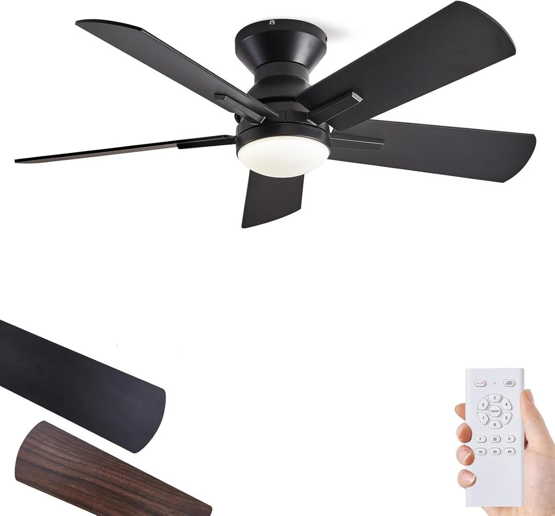 42" Ceiling Fans with Lights and Remote, Low Profile Flush Mount Modern Ceiling Fan for Bedroom, Kitchen, kids room, 6 Speeds, Quiet DC Motor, Super Bright, UL Listed