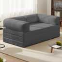 Tri-Fold Foldable Mattress, Convertible Folding Sofa Bed with Removable Arms & Washable Cover, All-in-One Portable Mattress Floor Sofa Bed, No Assembly Required & Non-Slip, Queen Size, Grey