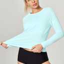 IUGA Rash Guard for Women UPF 50+ SPF UV Protection Long Sleeve Workout Tops with Pockets Dry Fit Hiking Swim Shirt (Small, Basic Shirts-pale Turquoise)