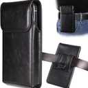 Holster for iPhone 16, 16 Pro, iPhone 15, 15 Pro, 14, 14 Pro, 13, 13 Pro, 12, 12 Pro, 11, Galaxy S25, S24, S23, Premium Leather Pouch with Belt Clip Phone Holster Belt Case, Black - M (Medium)