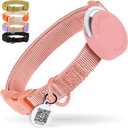 CollarDirect Airtag Nylon Dog Collar Silicon Holder Designed for Apple Airtag with QR Tags Personalized Dogs Puppies 5 Colors Black Pink Violet Green Orange (Pink, S)