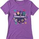 Minecraft Girl's Portal Party Graphic T-Shirt - Purple Berry Color - Features Alex & Steve Character - Mine Craft Movie Merch XS
