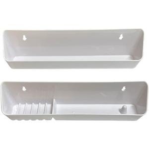 11" Kitchen Sink Front Tip-Out Accessory Trays with Mounting Screws, White, 2 Pack (Conventional Open Tray and Accessory Tray with Ring Holder and Soap Dish) Hinges are Not Included
