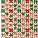 Christmas Bow Blanket Gifts for Women Adults Girls Kids, Funny Elegant Red Green and Gold Holiday Bows Flannel Blankets for Bedroom, Camping, Couch, Room Decor, Fuzzy Warm Soft Cozy 50 x 60 in