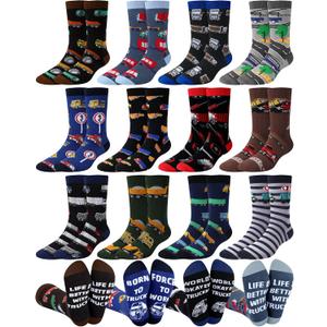 Glitopper 12 Pair Truck Driver Socks for Men Funny Cotton Crew Socks Trucker Driver Gifts for Husband Dad Birthday Fathers Day Accessories, 7.5" Inches
