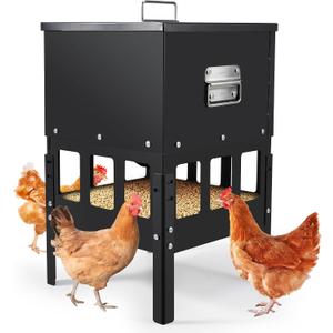 55-70LBS Large Chicken Feeder No Waste 16-Ports Automatic With Magnetic Baffle to Prevent Rodents and Mice Large Poultry Feeder Adjustable height Suitable for All Poultry, Weatherproof (55-70LBS)