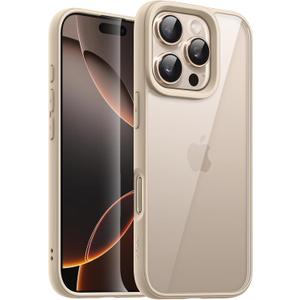JETech Case for iPhone 16 Pro 6.3-Inch, Shockproof Phone Bumper Cover, Solid Color Matte TPU Frame, Anti-Scratch Clear Back (Desert Titanium)