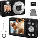 Digital Camera, 4K 48MP Autofocus Dual Screen for Selfies, 18X Zoom Fill Light, Portable Point and Shoot Camera with 32GB SD Card for Kids, Teens, Girls, Boys- Black