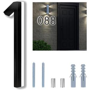 Backlit LED Home Address Numbers, 8 Inch House Numbers, Stainless Steel Hand-Polished Waterproof for House Address Signs, Lighted House Numbers for Outside Modern, Low-Voltage, Yard, Shop (1, Black)
