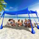 Rhino Valley Beach Tent, Beach Shade UPF50+ Protection, Beach Canopy with 8 Sandbags 4 Stability Poles, Outdoor Beach Tent Sun Shelter Umbrella for Sand, Camping, Fishing Essentials
