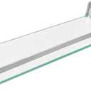 Bathroom Shelf Glass Shelves 23-Inch Floating Tempered Glass Shelf Rectangular Aluminum Wall Mounted Silver Polished Shelves for Kitchen Organizers, 24 Inches