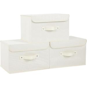 Fabric Storage Bins Cube Organizers with Flip-Top Lid and Handles,Storage Boxes for Organizing Home,Office,and Closet,Beige,3 Pack 13X9.1X7.9 in