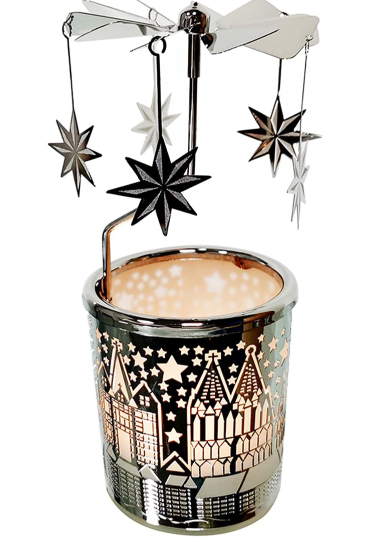 kingnero Gift Carousel Candle Tea Light Holder Rotary Candle Holder Spinning Candleholder Metal Windmill Candlestick for Home Decor (North Star)