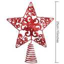 Aneco 10 Inches Metal Glittered Christmas Tree Topper Star Treetop Decoration for Christmas Home Decor, Red