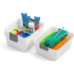 IRIS USA Plastic Basket, 6-Pack, Medium, Shelves Storage Basket for Organizing Pantry, Cabinet, Bedroom, Closet, Laundry Room, Office, White