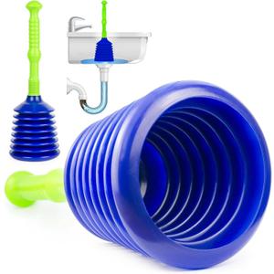 Luigi's Sink Plunger Kitchen - Sink Plunger Bathroom - Drain Bathtub or Shower - Small and Powerful Clog Remover - Commercial Style "Plumbers Plungers" with Large Bellows - Blue - Small