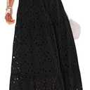 PRETTYGARDEN Summer Dresses for Women 2025 Eyelet Square Neck Puff Sleeve Smocked Wedding Guest Maxi Dress with Pockets Size M