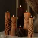 6 Pcs Pillar Candles Modern Aesthetic Ribbed Decorative Candle Set Cute Soy Wax Scented Ribbed Decor for Home(Brown,2.36-6.89 Inch)