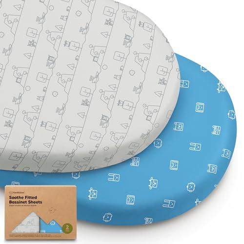 2-Pack Organic Bassinet Sheets for Girls, Boys - 100% Cotton Bassinet Mattress Sheets Compatible with Halo Bassinest Swivel Sleeper, Graco, Baby Delight,Chicco,Unisex Fitted Bassinet Sheets (KeaPixel)