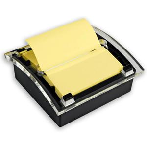 Post-it Note Dispenser, Sticky Note Holder, Black Base, Clear Top, Includes 50 Sheets of 3 in x 3 in Canary Yellow Pop-Up Notes, Classroom or Office Supplies (1.8" x 5.9")