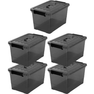 17 QT Plastic Storage Bins with Latching Lids 5 Packs Large Stackable Storage Containers for Organizing Storage Box for Garage, Closet, Classroom, Kitchen.Clear Black