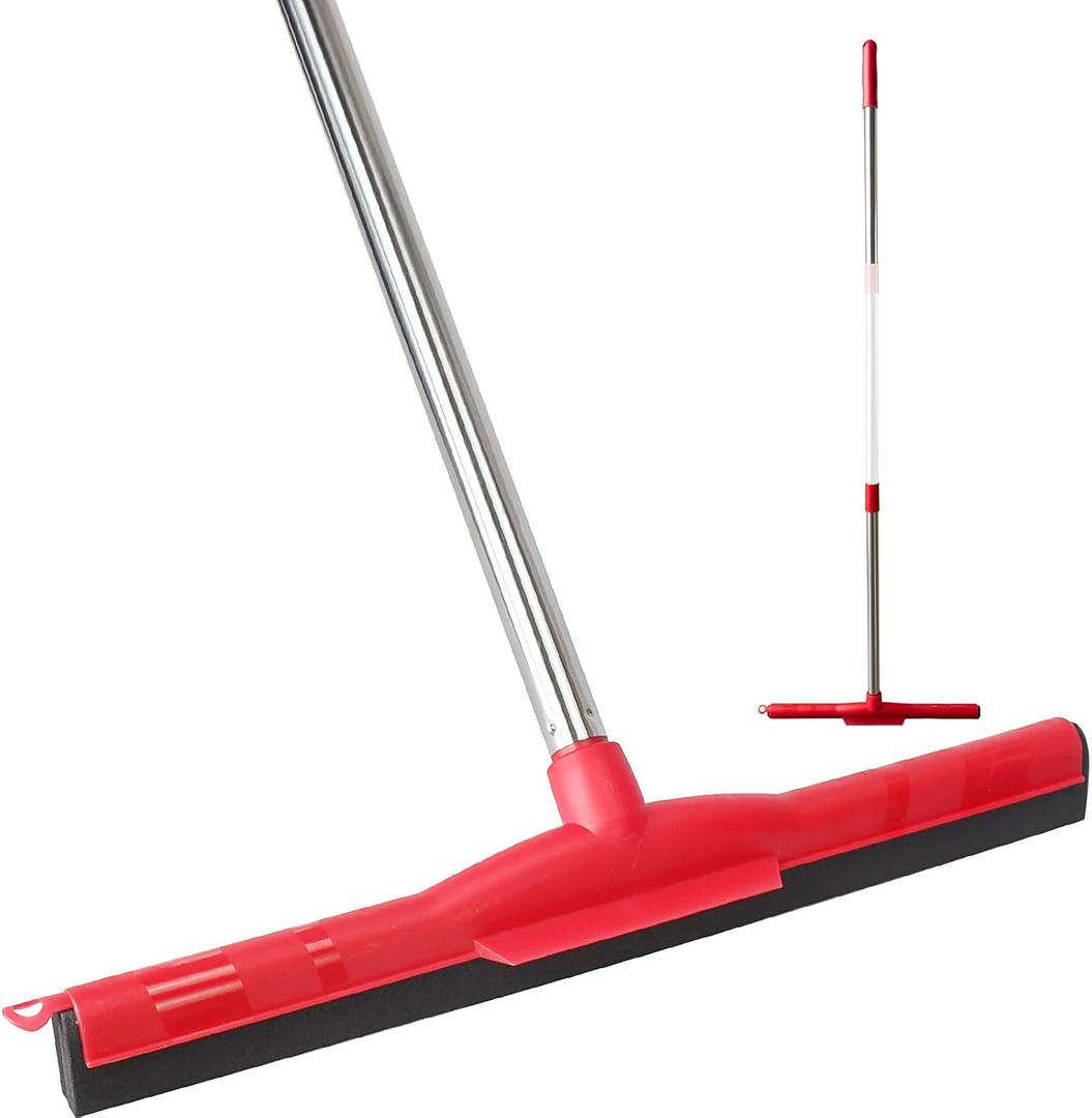 Water Broom & Floor Squeegee Scrubber with 51" Adjustable Pole & EVA Foam Blade  Indoor/Outdoor Use for Garage, Patio, Bathroom, Tile, Marble