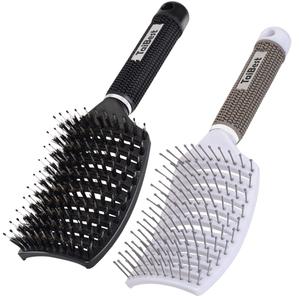 Boar Bristle Hair Brush Set - Dry/Wet Hair Brushes Detangler for Fine, Thick, Curly Hair - Curved and Vented Hair Brush for Women, Men or Kids (Black & White)
