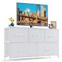 5-Drawer Dresser for Bedroom, Anti-Tip Wide Storage Organizer Fabric | Chest of Drawers TV Stand for 45" TV with Wooden Top and Metal Frame for Closet, Living Room, Hallway, Entryway, White