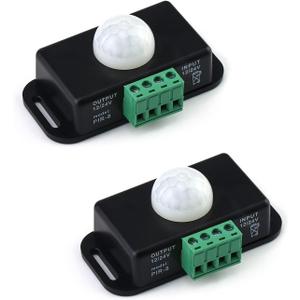 QWORK Motion Sensor LED Switch (2 Pack), 12-24V, 6A, Adjustable Delay Time, 5-8M Induction Distance, 60 Field of View, for LED Strip Lighting, Wall Mount, 3"