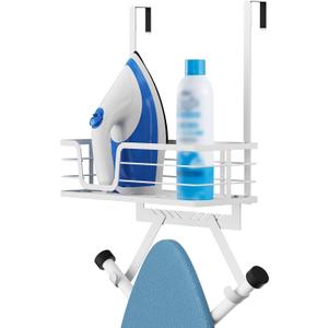 KES Over The Door Ironing Board Holder, Ironing Board Hanger Over Door Organizer with Storage Shelf Y and T Shaped Fits for 1 3/8 Doors White, HIR501A-WH