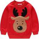 Akyzic Baby Boys Girls Sweatshirts Christmas Reindeer Fleece Crewneck Pullover Xmas Winter Warm Sweaters Tops 6t,  Cute Red Reindeer