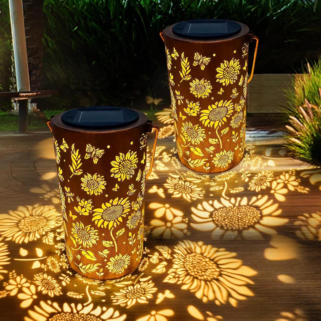 ANYTALK Mothers Day Gifts for Mom, 2Pack Sunflower Solar Lanterns Outdoor Waterproof, Birthday Gifts for Women Mom Grandma, Hanging Solar Lights for Yard, Patio, Porch, Garden Decor