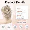 FLUFYMOOZ Ponytail Extension, 12" Short Claw Ponytail Extension Wavy Curly Jaw Clip in Pony tails Hair Extension Natural Synthetic Hairpiece for Women (Light Blonde with White Blonde Highlight)