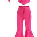 Cowgirl Costume Girls Hot Pink Kids Disco Outfits Movie Dress up for Halloween Birthday Party Cosplay (4-5 Years)