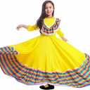 Girls Mexican Dress Folklorico Traditional Dresses Holiday Toddler Dance Skirt Kids Halloween Carnival Birthday Gowns, M