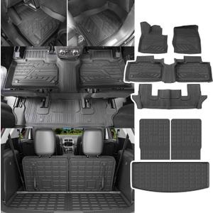 powoq Floor Mat Compatible with 2020-2025 Ford Explorer 6&7 Seats Cargo Liner Backrest Mat Replacement for 2020 2021-2023 2024 2025 Ford Explorer Accessories(Rear Trunk Mat+ Backrest Mat+Floor mat)