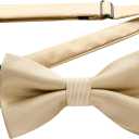 HISDERN Mens Bow Ties Solid Color Pre Tied Bowtie and Pocket Square Set Classic Formal Tuxedo Bowties for Wedding Party (03-champagne)